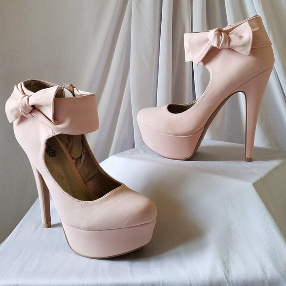 blush heels with bow